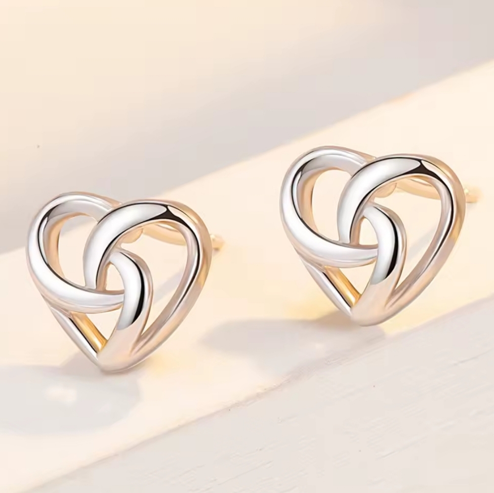 Elegant Silver and Gold Heart Knot Earrings